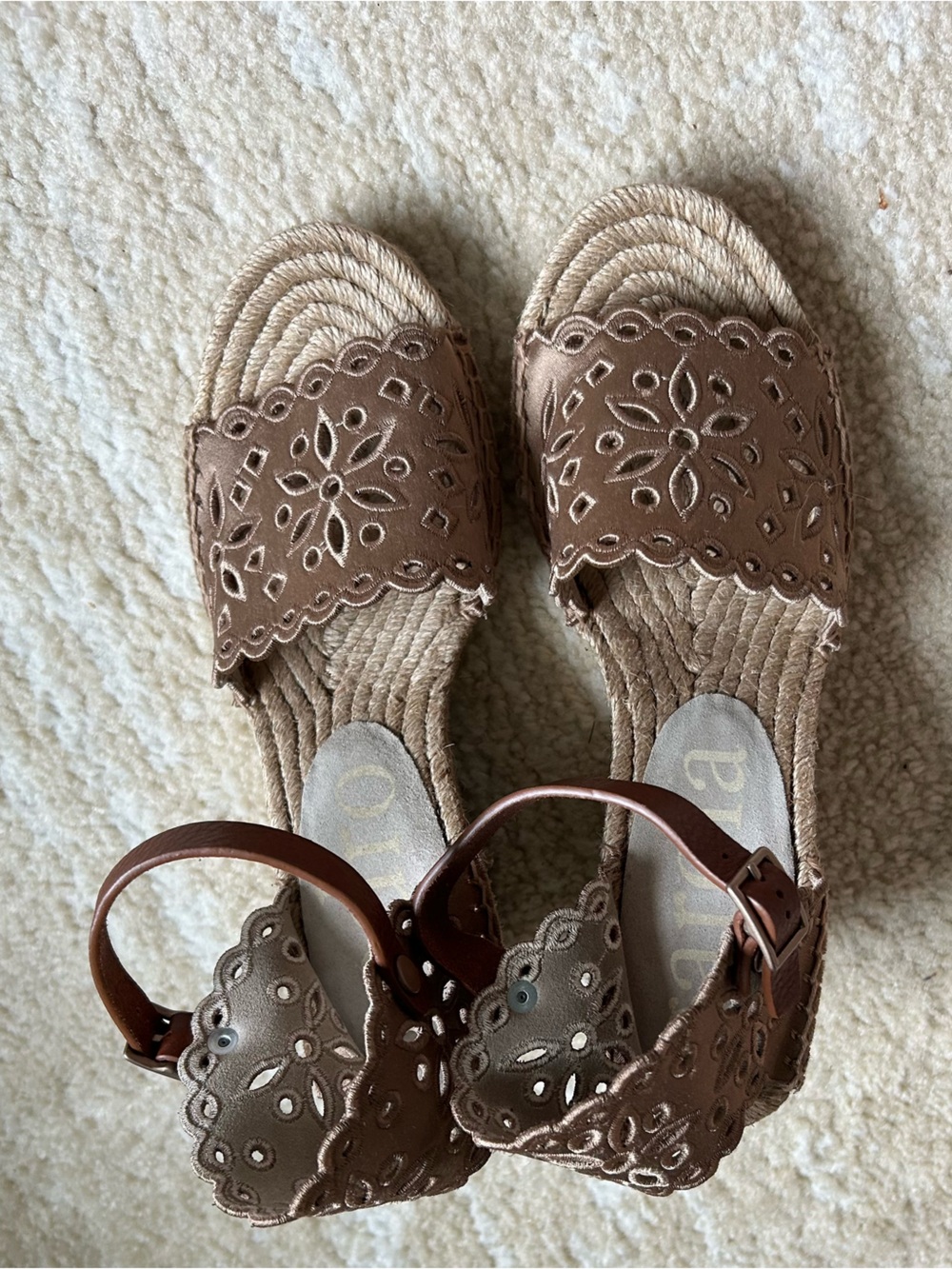 Pedro Garcia Orito Satin Eyelet Espadrille Wedge Sandals Taupe EU 38